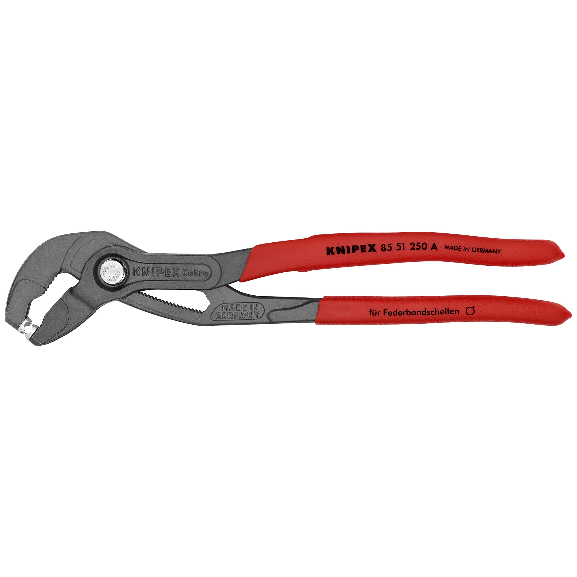KNIPEX, Spring Hose Clamp Pliers, Bulk, 10in., Pieces (qty.) 1 Material Steel, Jaw Capacity 2.75 in, Model# 85 51 250 A